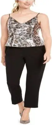 Adrianna Papell Women’s Plus Size Sequin Jumpsuit, Beige/Black, 16