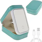 Makeup Bag with LED Mirror with Storage Compartment Travel Makeup Bag Cosmetic Organizer Portable LED Three-Color Adjustable Makeup Mirror USB Rechargeable Makeup Organizer Bag for Travels (Green)