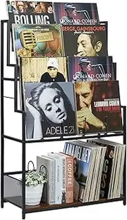 5-Tier Vinyl Record Storage Stand Holder with Record Display Shelf, Large Capacity Vinyl Organizer,250-320 Albums Storage Metal Record Rack for LP, CD, DVD, Magazine, Books