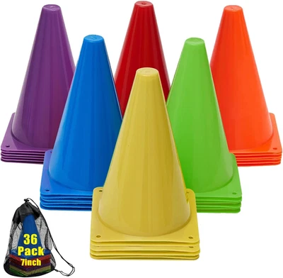 7" Soccer Cones for Training, 36 Pack Sports Agility Field Plastic Small Cones f