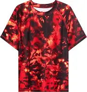 [Kanu Surf] Boys' Short Sleeve UPF 50+ Rashguard Swim Shirt, Hurricane Red, 12