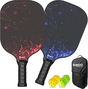 Bueuo Pickleball Paddles Set of 2,Pickleball Paddle Made with Fiberglass and Honeycomb Polypropylene - Includes 2 Paddles, 4 Balls, and Pickleball Bag