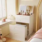 White Rubberwood Dressing Table Bedside Tables 2-in-1 Set with Mirror