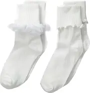 [Jefferies Socks] Big Girls' Ruffle and Ripple Edge Turn Cuff Socks