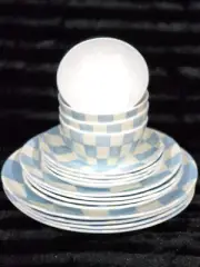 16pc Blue White Checked Melamine 4 Dinner Salad Dessert Plates 4 Tidbit Bowls