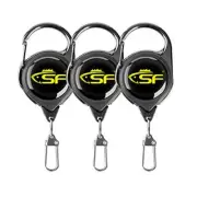 Fly Fishing Zinger Retractor with Retractable Nylon Tether, 3 Pack Black