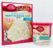 Betty Crocker Super Moist PARTY RAINBOW CHIP Cake Mix CREAM CHEESE Frosting Set