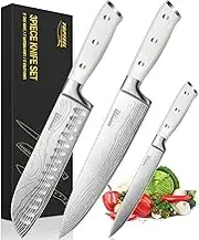 Professional Chef Knife Set 7CR17MOV German High Carbon Stainless Steel Japanese Knives 3PCS - 8" Chef's Knife & 7" Santoku Knife& 5" Utility Knife, White Sharp Kitchen Knife Set with Gift Box
