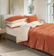 2 in 1 Teddy Sherpa Quilt Cover Set and Blanket king size terracotta