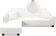 Sectional Couch Covers L Shape Sofa Covers Super Stretch 2pcs Sofa Slipcovers for 3 + 3 Seaters Sectional Chaise Slipcover with 2pcs Pillow Covers for Pets Kids, White