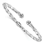 14k White Gold Polished Textured Hinge Cuff Bangle Bracelet