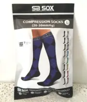 SB Sox Compression Socks 20-30mmHg Blue Argyle Size Large NIP NEW Unisex