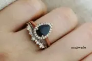 1.91CT Pear Shape Real Onyx 14K Yellow Gold Finish Wedding Halo Jewelry Ring Set