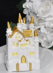 White Gold Princess Castle Cake Topper Figurine Birthday Party Decorations 4.5"