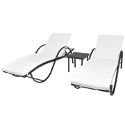Sun Loungers 2 pcs with Table Poly Rattan Black (42884+42886) vidaXL