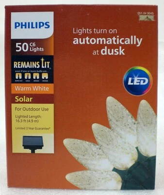 Philips 50ct Christmas Lights SOLAR POWERED Faceted C6 String Lights WARM WHITE