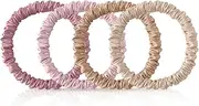 4Pcs 100% Mulberry Silk Scrunchies Hair Care, 22 Momme Mulberry Silk Skinny Hair Ties Elastic, Hair Ties Scrunchies Set Women Curly Thin Hair (Beige,Blonde,Pink,Plum Purple)