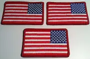 3 UNITED STATES Flag Military Patch W/ VELCRO® Brand Fastener Left Red Border