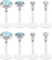 [PiercingJ] 8-10pcs 16G Stainless Steel + UV Flexible Acrylic Opal Crystal Tragus Retainer Flexible Acrylic Lip Ring Labret Monroe Studs Tragus Helix Cartilage Barbell Earring