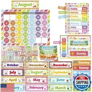 Colorful Classroom Calendar Bulletin Board Set Rainbow Stripes School Calenda