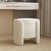 Modern Boucle Vanity Stool Upholstered in Teddy Fabric with Lid Storage Chic Ottoman Footrest Seat for Living Room or Bedroom 48x42cm White