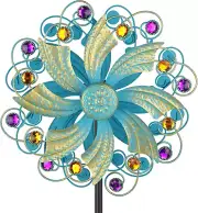 Metal Wind Spinner Golden Kinetic Sculpture Pinwheels Outdoor Lawn Garden Decor