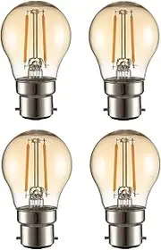 G45 Filament Vintage LED Bulbs | B22 Bayonet Cap | Energy Saving 2W Light Bulb 22W Equivalent | NONDIMMABLE Amber 2400K 220LM | 4-Pack | Warm White