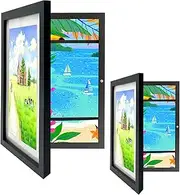 2PCS A4 Kids Art Frame Children Artwork Picture Display Frame Changeable Kid's Artwork Storage Front Opening Frames for Kids Drawings Artworks Schoolwork Home Office Wall Hange and Table Decor(Black)