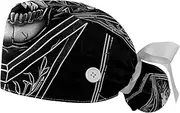 [YTYVAGT] 2-Pc,Gourd-Shaped Working Cap,Fisherman Hat with Buttons and Cotton Sweatband,Vintage Skull Rose