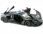 Metal Car Pull Back with Police Siren Sound, 4 Openable Doors, Engine Cover