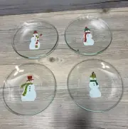 PAMPERED CHEF Snowmen Appetizer Christmas Dessert Plates #3011 Set of 4 In Box