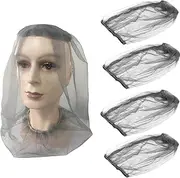 [Luimode] 4 Pack Mosquito Head Net Mesh,Face Neck Fly Netting Hood from Bugs Gnats Noseeums Screen Net for Any Outdoor Lover Fits Most Sizes of Hats Caps