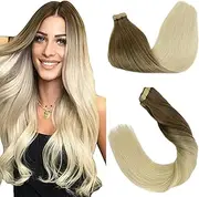 GOO GOO Tape in Hair Extensions Real human hair 20pcs 50g 50cm Balayage Ash Brown to Platinum Blonde Real Remy Hair Extensions Seamless Straight Human Hair Extensions