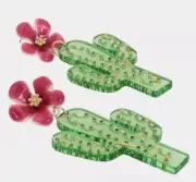 New $58BETSEY JOHNSON Authentic Lucite Pink Green Cactus Drop Dangle Earrings