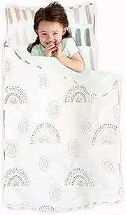 JumpOff Jo - Toddler Nap Mat - Sleeping Bag for Kids with Removable Pillow and Ultra Soft Blanket for Preschool, Daycare, and Sleepovers - Rainbow Dash