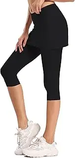 [Ultrafun] Women's UPF 50+ Capri Skirted Leggings Tights Active Tennis Skirt with Pockets