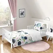Sweet Jojo Designs Navy Blue and Pink Watercolor Floral Girl Toddler Kid Childrens Comforter Bedding Set - 5 Pieces Comforter, Sham and Sheets - Blush, Green, White Shabby Chic Rose Flower Polka Dot