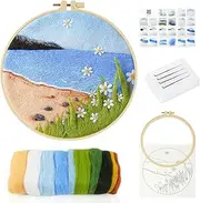 MAMUNU Needle Felting Kit Beginners Adults Wool Painting Felt Wool Felting Kit for Home Decoration DIY Craft, Wool Needle Felt Set with Wool Felt Needle Picture Frame Foam Pad and Instruction
