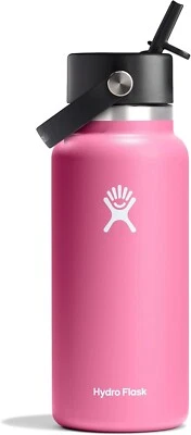 NEW in Box HYDRO FLASK Wide Mouth with Flex Straw Cap Pink CAMELLIA 40 fl oz