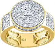 [JewelryWeb] 925 Sterling Silver Mens Yellow tone CZ Simulated Diamond Round Head Size 10 Cluster Band Ring Wedding-Band for Men