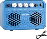 Caline Guitar Mini Amp, 5W Rechargeable Bluetooth Guitar Amplifer Combo for Desktop Practice, Dual Channel,with Headphone Jack, Blue