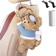 Cute Bear Tissue Holder and Trash Can, Creative Animal Car Tissue Holder, Soft Plush Car Tissue Box, 2 in 1 Car Tissue Box and Trash Can, Suitable for Car Interior Decoration & Storage (D)