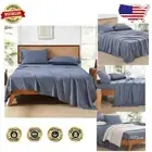 Silky Soft Bamboo Bed Sheet Set - Dark Blue Grey, Full Size, Breathable Comfort