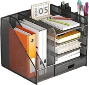 Nuhjytgf Stationary Organizer with Drawers | Tabletop File Storage Stationery Holder - 5-Tier Anti-Slip Art Supplies Storage Solution for Papers Pen Document Cosmetics