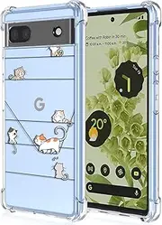[XINYEXIN] Mobile Phone Case for Google Pixel 6a Case Cute Cat Cartoon Pattern Design Fashion Ultra Thin Transparent Protective Case Shockproof TPU Bumper Clear Case - Kitten