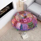 Purple Bohemian Round Pillow Cushion Cover Floor Patchwork Throw Bohemian Decor