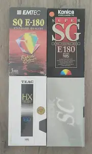VHS Video Cassettes Blank Tapes x 4 180min NEW SEALED. TDK, Konica, TEAC, EMTEC