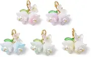 [DanLingJewelry] 100Pcs Spring Acrylic Flower Leaf Charms Colourful Lily of The Valley Floral & Butterfly Dangle Pendants for DIY Crafts Jewellery Making, Non-Precious Metal
