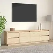 TV Stand for Living Room Entertainment, Rustic Pine Wood TV Cabinet with Storage Shelves, Media Center Table, Console for Bedroom, 176x37x47.5 cm