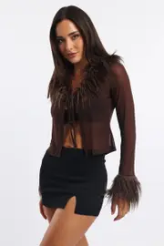 Brown Top Faux Fur Neckline And Cuff - Size 6XXS, Women's Jacket